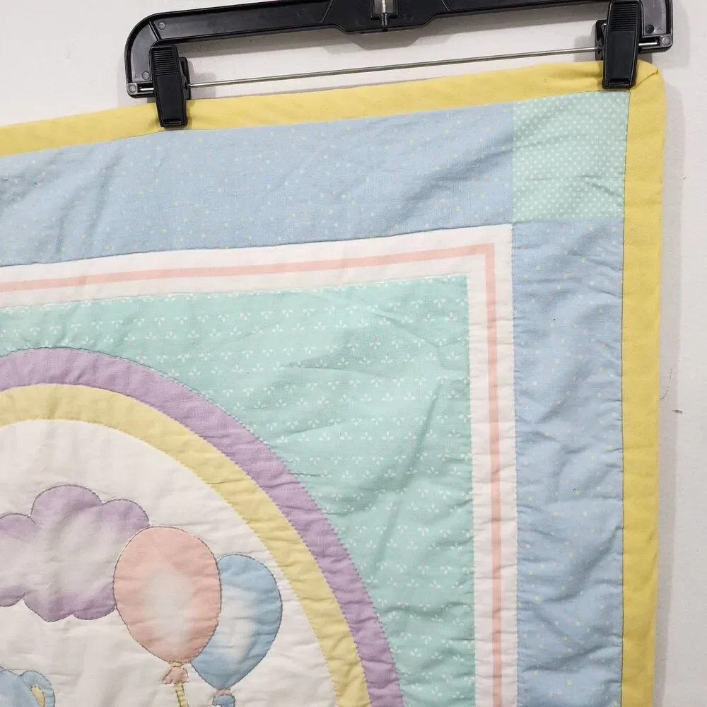 Vintage Bedtime Originals Teddy Bear Balloons Pastel Baby Crib Quilt Blanket